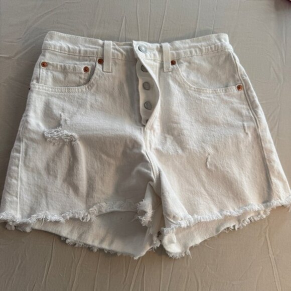 Levi‘s White Denim Distressed High Rise Ribcage Women's Shorts Size 27 - Picture 6 of 11